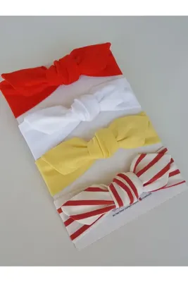 swan butik Kız Bebek Bandana Toka Seti Saç Bandı 4'lü Nar Çiçeği, Sarı, Beyaz, Kızıl Çiizgili