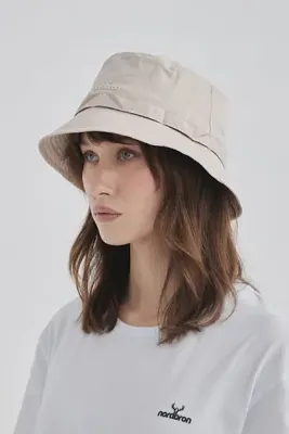Nordbron Unisex Bej Şık Bant Detaylı Spor Kova Şapka Yumuşak Pamuklu Iç Astar Ter Bantlı Bucket Trend