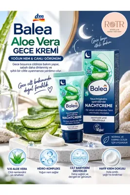 BALEA Aloe Vera %10 Nemlendirici Gece Kremi – Normal ve Karma Ciltler İçin Yoğun Nem Bakımı, Vegan