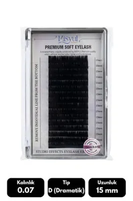 Misyul 0.07D Dramatik Kıvrım 15 Mm Soft Eyelash Doğal İ̇Pek Kirpik 16'Lı