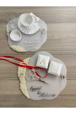 Genel Markalar Afrodit Nişan Lüks İncili Kristal Taşlı Nişan Tepsi Seti - Kişiye Özel Buzlu Mat Şeffaf Söz Tepsisi ve Işıklı Yüzük Kutulu Damat Kahvesi Sunum Seti