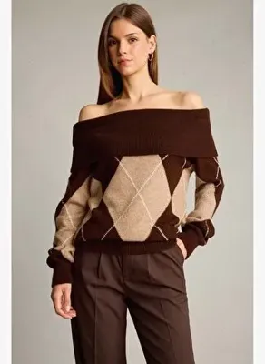 DeFacto Overshirt Fit Omzu Açık Baklava Desenli Triko Kazak