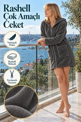 TEXTİLES MAGİC LAMP Rashell Welsoft Çok Amaçlı Ceket Bornoz Sabahlık Fermuarlı Kapşonlu