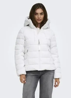 ONLY 1537322111-0601 TCX Beyaz Kadın Kapüşonlu Kapitone Mont