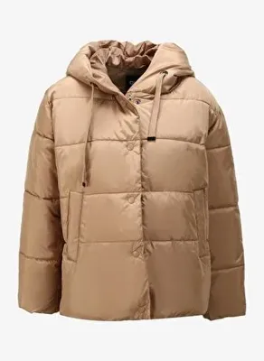 ONLY Açık Kahve Kadın Kapüşonlu Kısa Düz Mont