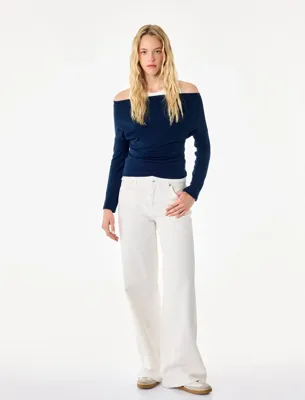 Koton Slim Fit Asimetrik Yaka Katmanlı Uzun Kollu Tişört