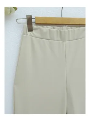 Podyumplus İthal Kumaş İspanyol Paça Pantolon -Bej
