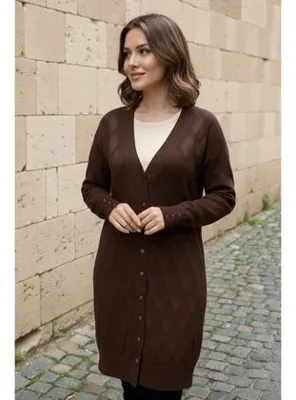 Benguen Desenli Hırka N3290 Kahverengi