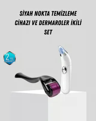 Dermaroller ve Vakumlu Siyah Nokta Temizleme Cihazı 2’li Cilt Bakım Seti -