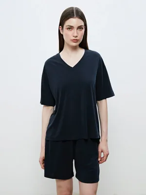 Soulife V Yaka Modal Karışımlı Oversize Kadın Tişört