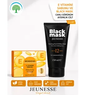 JEUNESSE Black Mask 150 ml & Biobiens E Vitamini Sabunu 2'li Premium Cilt Bakım Seti