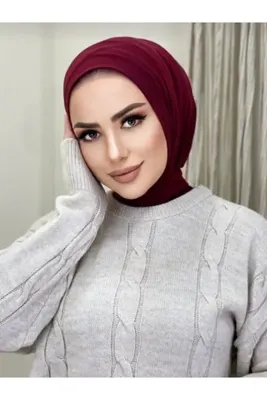 Genel Markalar Bordo Kadın Çıt Çıtlı Eşarp Hijab Bone Şal