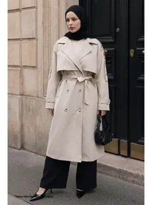 InStyle Çift Düğmeli Astarlı Taş Trençkot