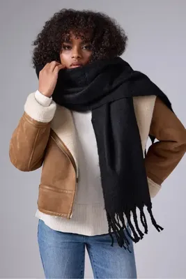 LA SEFA Yumuşak Dokulu Puffy Şaçaklı Şal Atkı - Trend Kalın Kışlık Mode 50cmx210cm