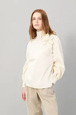 Roman Çiçek Figürlü Poplin Bluz Bej K2513026_024