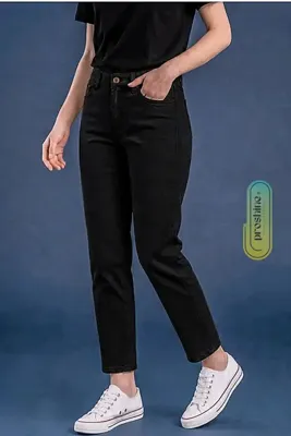 FlexiFit Yüksek Bel Mom Boyfriend Kadın Jean Pantolon | Rahat Kalıp | Denim | SİYAH