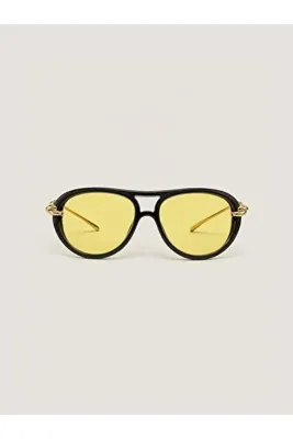 Eyemood Unisex Pilot Güneş Gözlüğü Siyah Çerçeve Sarı Cam Sasha C2