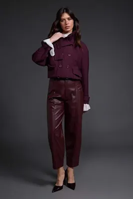 TRENDYOLMİLLA Bordo Düz Barrel Boru Paça Suni Deri Örme Pantolon TWOAW27PL00020