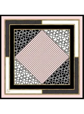 19v69 ITALIA Geometrik Desen Gold Seri Twill Eşarp Askısı ile Birlikte 90x90 cm Pudra Siyah