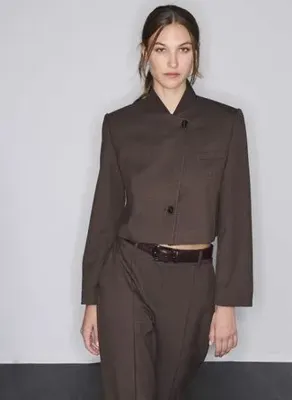 İpekyol IW6260106126 Kahve Kadın Dik Yaka Ekose Regular Fit Dokuma Cepsiz Blazer