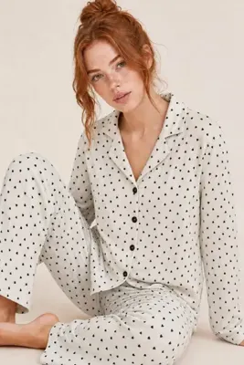 Genel Markalar Kadın Uzun Kol Rahat Beyaz Pijama Takımı 4758