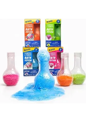 Mr. Bubble Çocuk Banyo Bombası Iksirleri - Renkli Gazlı Eğlenceli - Havalı Köpük ve Kabarcık Bilimi Beaker Banyo Oyuncakları (4'lü Paket)