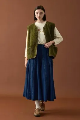 Ceylan Otantik Lacivert Denim Parçalı Etek