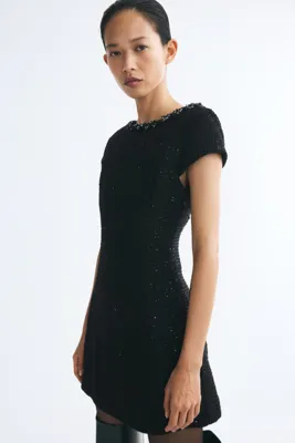 H&M İşlemeli Bukle Dokuma Elbise