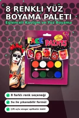 Genel Markalar 8 Renkli Yüz Boyama Paleti Fırça Hediyeli - Çocuk Parti Makyaj Seti 1 Adet BX-313451