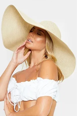 Külah Kadın Oversize Büyük Hasır Şapka Naturel Plaj Şapkası
