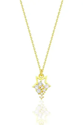 Söğütlü Silver Gümüş altın yaldızlı zirkon taşlı yıldız yağmuru kolye SGTL12684GOLD