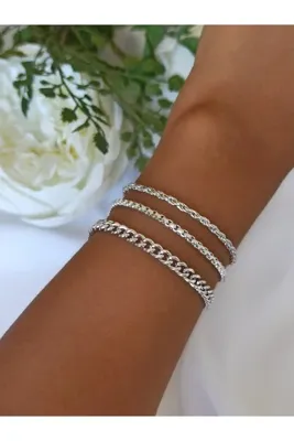 DENİZDENAL Silver Zincir Bileklik 3lü Set