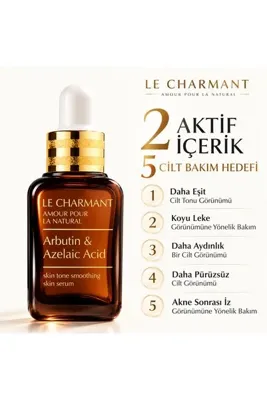 Le Charmant Arbutin ve Azelaik Asit Leke Karşıtı Cilt Tonu Eşitleyici Aydınlatıcı Yüz Serumu 30 ml