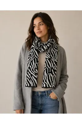 Sebir Moda Zebra Desenli Triko Atkı