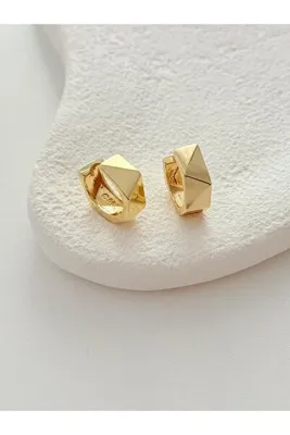 POKAK CM JEWELRY 14K Altın Kaplama Kararmaz Faset Kesim Geometrik Chunky Halka Küpe - 12mm