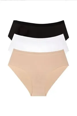 Rise And Valeria 3'lü Beli Lastikli Toparlayıcılı Kadın Dikişsiz Lazer Kesim Bikini Slip Külot