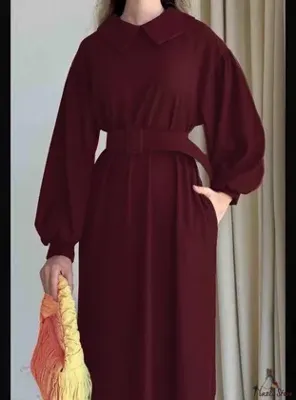 Esre Store 4438 - Tesettür Elbise Bordo-I-1