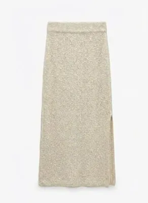 BSL Yırtmaçlı Triko Maksi Dar Etek