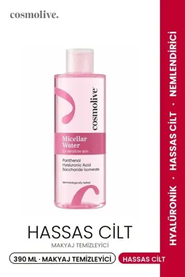 Cosmolive Makyaj Temizleyici 390 ml | Hyalüronik Asit | Hassas Ciltler Için | Yüz Temizleyici
