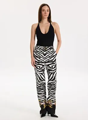 Versace Jeans Couture Siyah-Beyaz Kadın Çizgili Pantolon 78HAA1P1