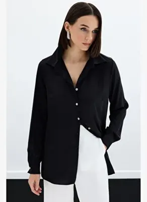 Sateen Saten Gömlek - Siyah