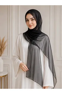 ŞALSERA Hayalet Şifon Siyah Özel Tasarım 75 x 180 cm
