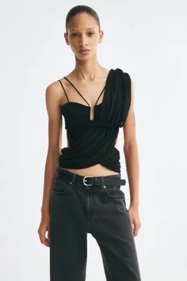 H&M Çift Kumaşlı ve Drapeli Kısa Üst