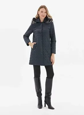 Selen Lacivert Kadın Polo Kapitone Mont 24KSL6136