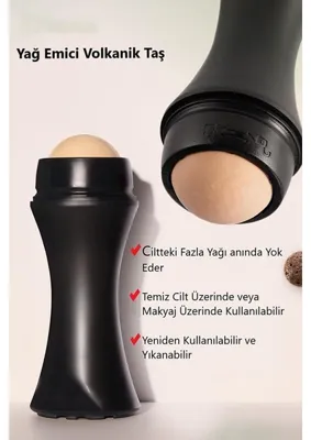 Muggio Matlaştırıcı Taş Yüz Roller, Yağ Emici, Cilt Matlaştırıcı, Volkanik Roller