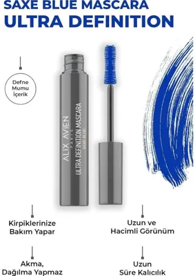 Str Store Dolgun Kirpik, Kıvrım ve Hacim Verici Kalıcı Etkili Mavi Maskara - Ultra Definiton Mascara Saxe Blue