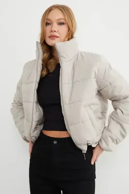 Fulla Moda Beli Lastikli Crop Şişme Mont