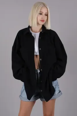 Madmext Siyah Oversize Gömlek Ceket Mg1562