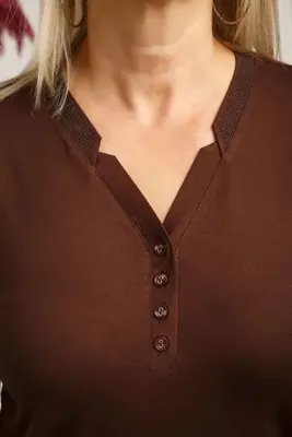 ModaSümeyra Kadın Orta Yaş Ve Üzeri Dört Mevsim V Yaka Rahat Kalıp Likralı Viskoz Anne Penye Bluz