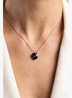 Frnch 925 Ayar Gümüş ve Lacivert Zirkon Taşlı Rose Renk Kadın Kolye FRJ31032-1132-CL